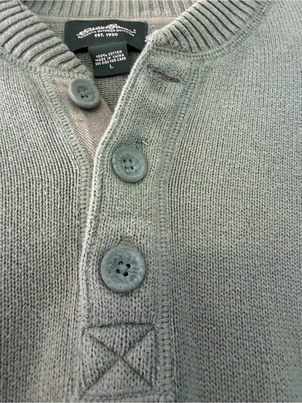 Eddie Bauer Men's Sage Button-Neck Crew Sweater Cotton / Spring '09